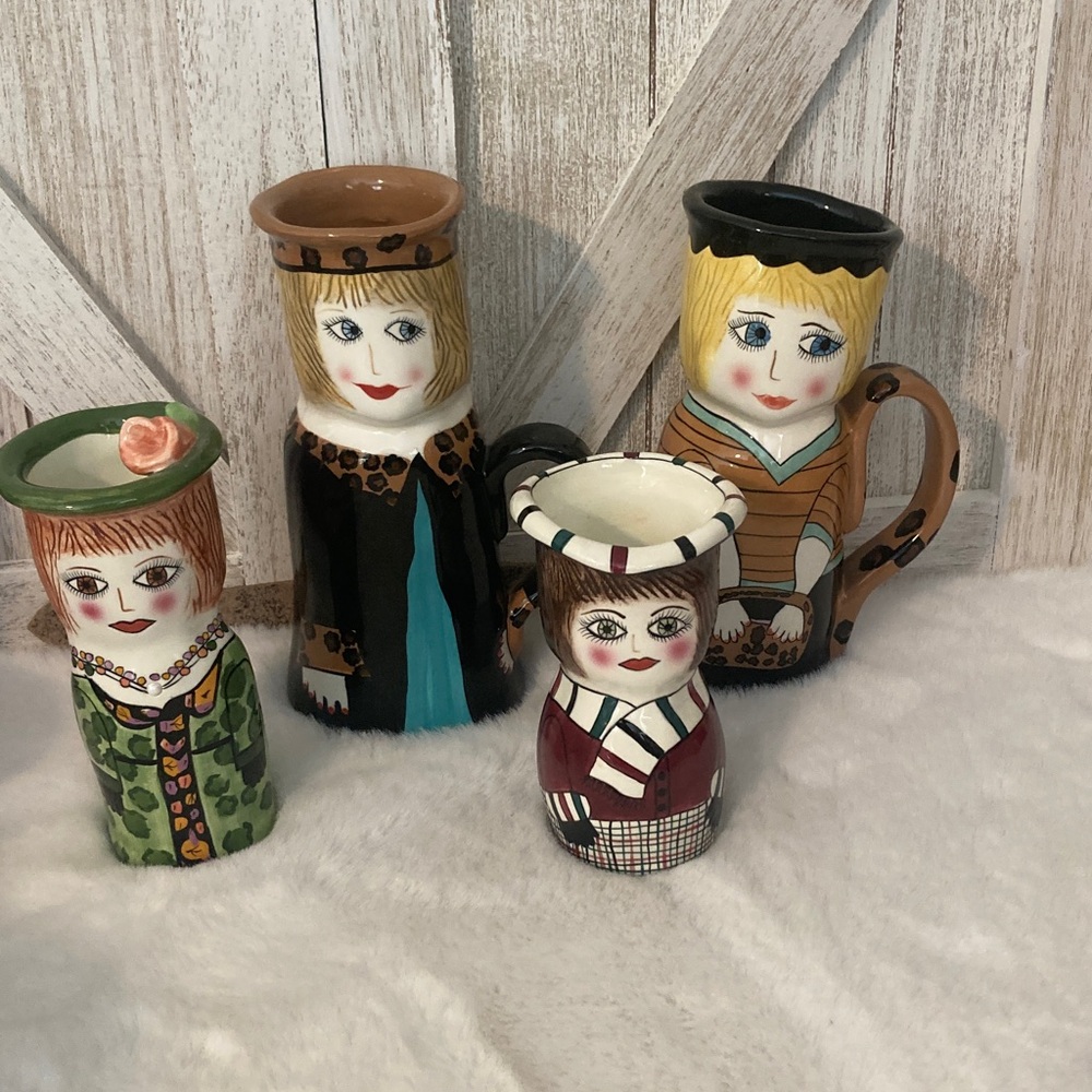 Susan Paley by Ganz Ceramic Face Mugs & Vase Set